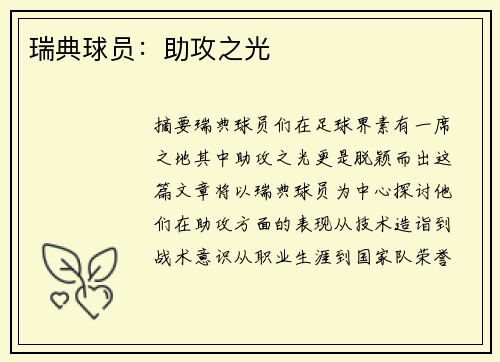 瑞典球员：助攻之光
